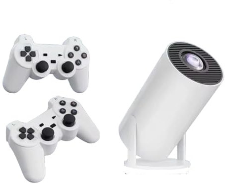 Mini Proyector 4K, WiFi, 1080P, 250 ANSI. Proyector portátil HD rotable 180°, Bluetooth 5.4. Projector con Juegos y Dos mandos. Compatible con TV Stick, Smartphone, Laptop, HDMI, USB, Blanco