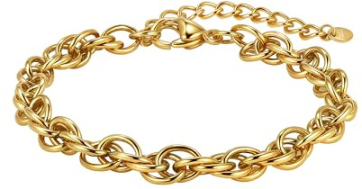 SKENUDY 14K Gold/Silber 316L wasserdicht Edelstahl Armband für Männer, kubanische Kette, W: 8/9/6mm, L: 6,7 +2, hypoallergene Schmuck Geburtstag Geschenke Freunde