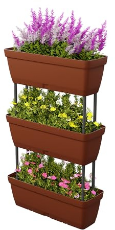 COSTWAY Cajas de Jardinería de 6 Piezas, Jardín Vertical Elevado, Diseño Bricolaje, Torre de Plantación para Vegetales Hierbas Flores, Macetas Jardinera en para Patio Jardín Balcón (Marrón)