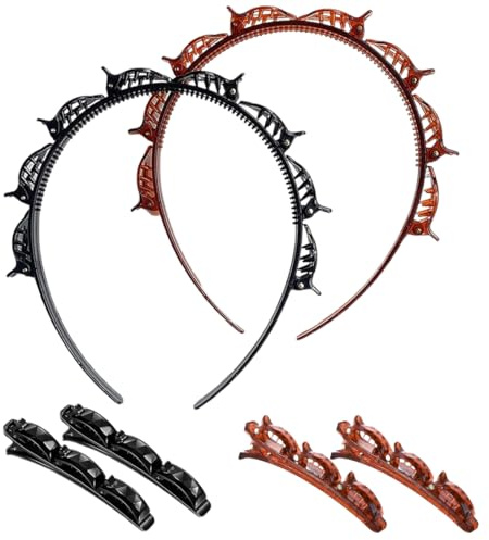 KEQAR 4er Set Haarstyling-Hilfsmittel mit Clips und Haarbändern, Flechtfrisuren, Haarspangen, geflochtene Haarbänder, Friseurbedarf