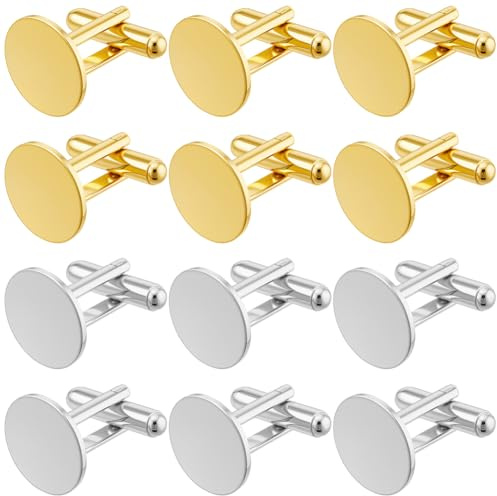 SUNNYCLUE 1 Caja de 20 Gemelos de Botón de Plata Y Oro de 15mm, de Aleación de Latón, Redondos, Planos, En Blanco, para Trajes de Negocios, con Tachuelas, para Hombres, Negocios, Bodas, Banquetes, Re