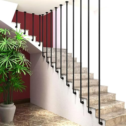 Corrimano per scale nero opaco per interni ed esterni | Corrimano per ringhiera in ferro battuto con tubo dell'acqua | Palo per recinzione con balaustra per scale di sicurezza antiscivolo(150cm)