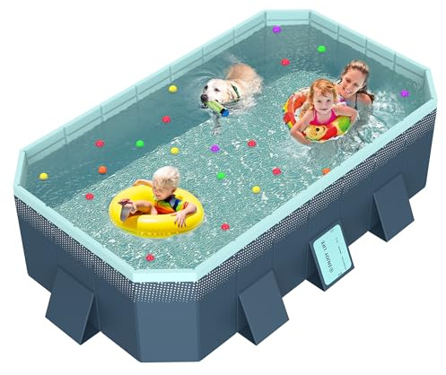 Foldable Pool, Non-Inflatable Swimming Pool for Kids, Adults and Pets, Hard Plastic Shell, Portable Above Ground Pool for Outdoor, Garden, Kid Pool for Backyard Pool (113'' x 66'' x 20'')