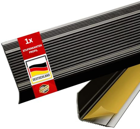 Floordirekt Profilo per bordi per scale a forma di L, in alluminio, 1 pezzo, 134 x 3 x 2 cm, bronzo, autoadesivo, per parquet e laminato, con materiale di montaggio, integrale