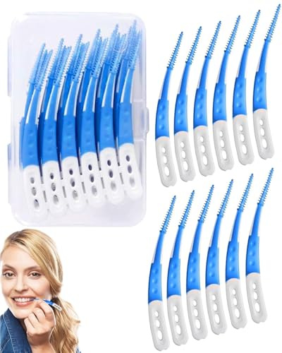 JUKOTA palillos interdentales forma curvada, 60 Piezas Cepillos Interdentales, cepillo Interdental Ultrafino Dientes, acción suave para las encías sensibles/para facilitar e acceso a zonas complicada