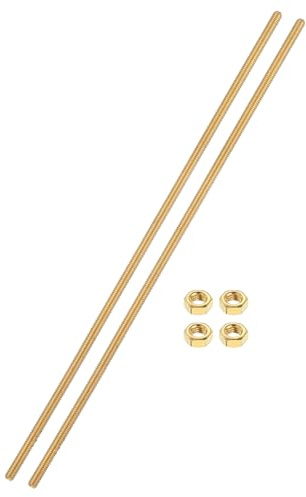sourcing map Lot de 2 tiges entièrement filetées en laiton, M4 x 0,7 mm, filetage à droite avec écrous hexagonaux en laiton massif, tiges de vis filetées de 200 mm de long pour ancres, boulons