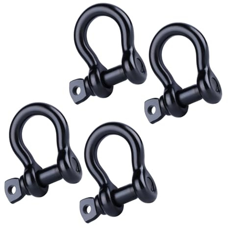 RiaYer Premium 1/4 Black 316 Stainless Steel D-Ring Shackles,4-Pack Mini Bow & Clevis Anchor Shackle for Boat, Sailboat, Chain, Rigging Clasp-Heavy Load & Corrosion Resistant