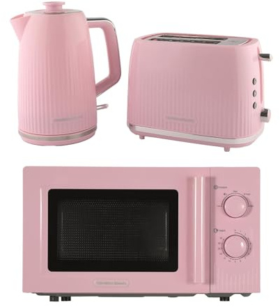 Hamilton Beach Kettle Toaster Microwave Set, Miami, Kettle, 1.7L, Toaster 2 Slice, Microwave Oven, 20L, Manual Controls, 800W, Kitchen Set, Flamingo Pink - HBMIAKSFP