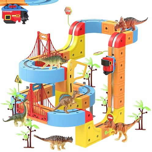 Kit di treni elettrici flessibili Clickrail con giocattolo dinosauro/coccodrillo/adesivo, treno magnetico creativo con sfida alla gravità, disposizione 3D, giocattoli regalo per bambini
