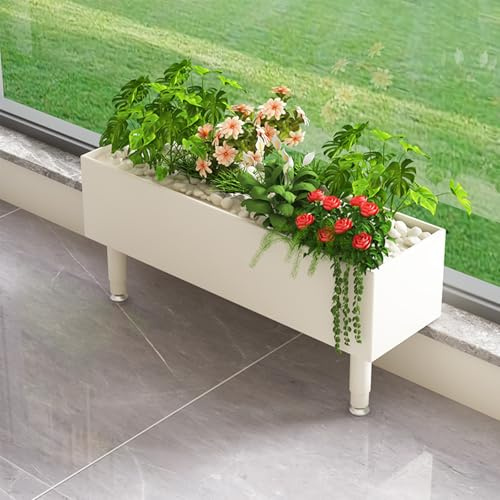Fioriera rettangolare per davanzale, fioriera verticale in metallo regolabile in altezza da 15 a 50 cm, aiuola rialzata per interni e balconi, per piante grasse/erbe aromatiche/fiori(White,60cm)
