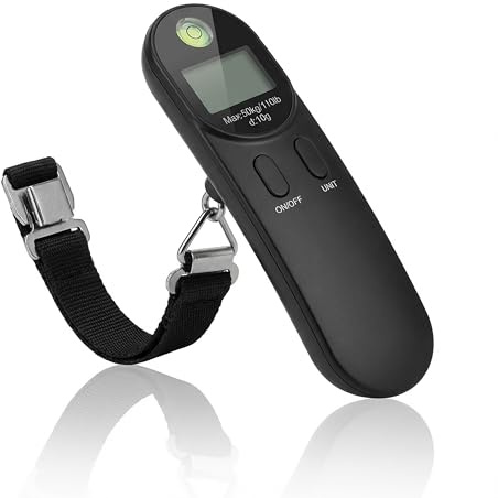 Bearware - Kofferwaage digital mit Haken und Wiegeband – LCD Display – bis zu 50 kg – für Reisen – Gepäckwaage, Hängewaage, Reisewaage - schwarz
