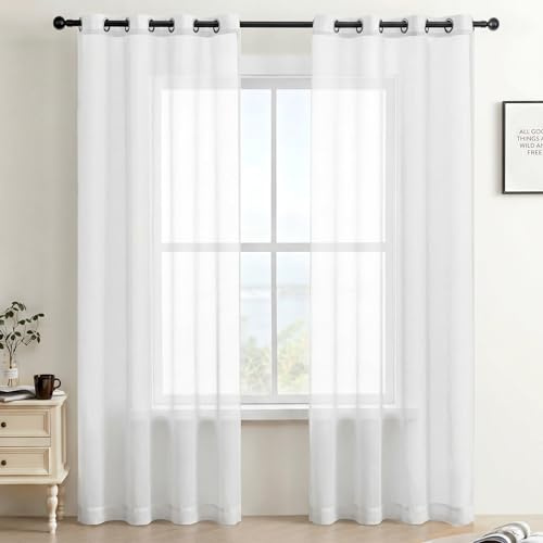 Gazal Vole White Voile Curtains for Living Room – Premium Anti-Wrinkle Eyelet Net Curtains, Semi-Sheer Privacy Panels for Bedroom, Bay Window & Patio Doors, Light Filtering Textured Drapes-55x80 inch