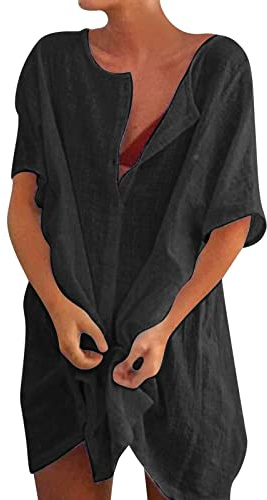 Genérico Camisas Mujer Largos Vestido Playa Verano Camisa Suelta de Bikini Cover Up Traje de Playa para Mujer Vestido de Playa Casual Blusa Camisolas Playeras Suelto Pareos Color Sólido S-5XL