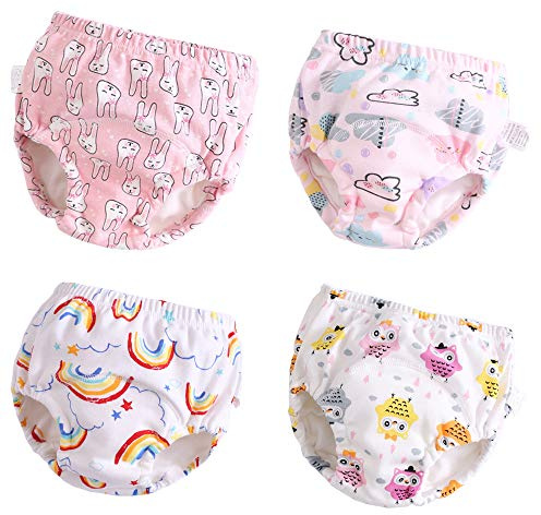 U0U Toddler Potty Training Pants 4 Pack,Cotton Training Underwear Size 2T,3T,4T,Waterproof Underwear for Kids Pink 2T