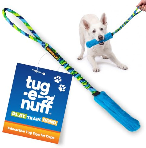 Tug-E-Nuff Bright Fauxtastic Bungee Rope Dog Tug Toys (Blue), Strong, Faux Fur Tough Dog Toys for Puppy, Small, Medium and Large Breeds, Interactive Pull Toy, Accessories for Dogs, 57 cm