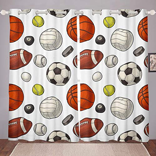 Tende oscuranti per ragazzi da pallacanestro da calcio, rugby, pallavolo, tenda per finestra a tema sportivo per bambini bambini 3D con motivo a sfera per trattamenti per finestre e camere Decor W46