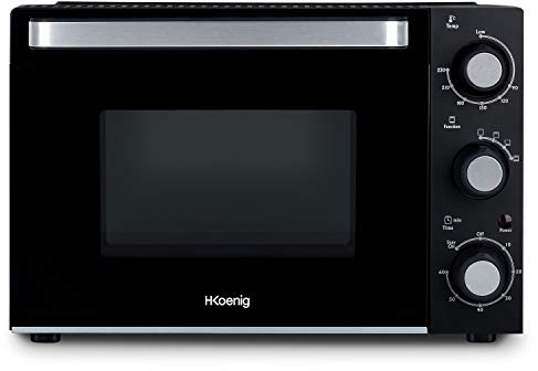 H.Koenig Mini Backofen, 20L, Elektrisch, FO20, Stellbar, Kompakt, Multifunktion, Leistungsstark, 1400W, Programmierbar, 4 Kochstufen, 230°, 60 Min. Timer, Glastür mit Doppelverglasung