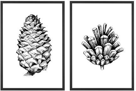Din A4 Kunstdruck ohne Rahmen 2er-Set - Tannenzapfen - Fichtenzapfen Kiefer- Fichte Kiefernzapfen Tanne Natur Grafik Druck Poster Bild