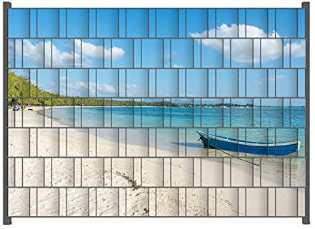 Wallario Zaun Sichtschutz Windschutz für EIN- und Doppelstabmattenzäune in der Größe Breite 2,00m x Höhe 1,40m, Motiv: Boot an einem tropischen Strand