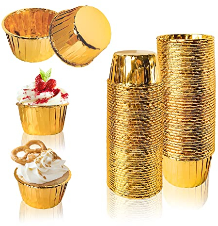 AZKEEGREY 200 Stück Cupcake Förmchen Papier Gold für Gebäck und Muffins, Aluminiumfolie Mini Muffins Papierförmchen für Geburtstag Hochzeit Weihnachten