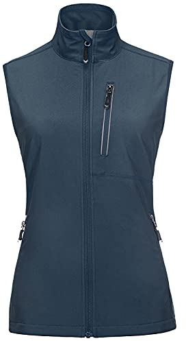 33,000ft Damen Leichte Laufweste Outdoor Softshell Weste Frau Ärmellose Jacke Winddichte Wasserdichte Atmungsaktive Vest Gilet für Laufen Golf Wandern Mitternachtsblau 2XL