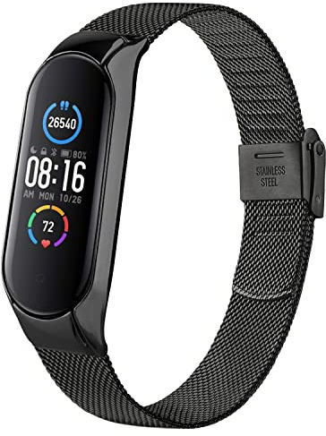 AK Armband Kompatibel mit Xiaomi Mi Band 6 Armband/Xiaomi Mi Band 5 Armband, Verstellbare Edelstahl Metall Ersatzarmband für Xiaomi Mi Band 5/Mi Band 6