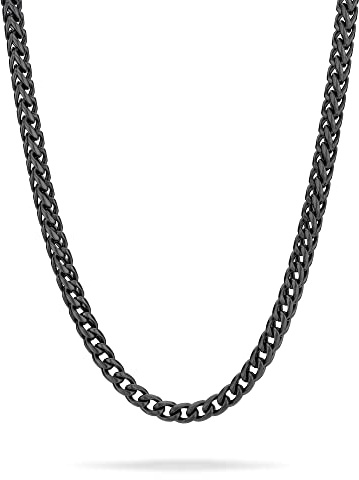 Fynch-Hatton Halskette Fuchsschwanz Herren 60cm aus Edelstahl in Silber, Silber Antik & IP Schwarz