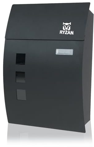 RYZAN Cassetta delle lettere impermeabile da parete, grande, in acciaio, design moderno, cassetta delle lettere, per esterni, con 2 chiavi, 32 x 1 0 x 45 cm, grigio antracite