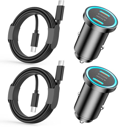 Chargeur Voiture Rapide iPhone 15 [Certifié MFi], 2-Pack Ultra Compact Métal Double 60W Chargeur Voiture USB C Adaptateur avec 2X USB C Câbles pour iPhone 15/15 Pro/15 Pro Max, Galaxy S23 S22 S21 S20