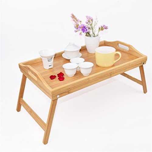 Plateau de lit en Bois Portable, Bureau d'ordinateur Portable pour Petit déjeuner, Table de Service de Nourriture pour thé, Pieds pliants, Bureau d'ordinateur Portable (D 51 * 31 * 7CM)