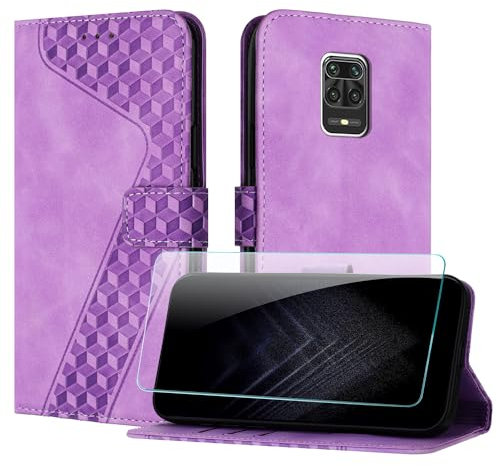 JayModCase Funda para Xiaomi Redmi Note 9 Pro, PU Piel Flip Carcasa con [Redmi Note 9 Pro Protector de Pantalla] Cierre magnético Soporte Plegable Tarjetas y Cartera (Púrpura)
