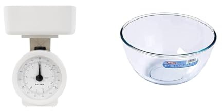 Salter 112 WHWHDR Mechanical Kitchen Scale – Compact Food Scale with 3KG Capacity & Pyrex Glass Bowl 3.0L, pack of 1