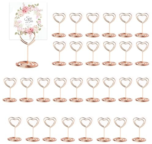 JRYGAC 30 soportes para tarjetas de mesa, soporte para fotos, tarjetas, menús, fotos, notas, tarjetas de mesa, para bodas, banquetes, fiestas (forma de corazón)
