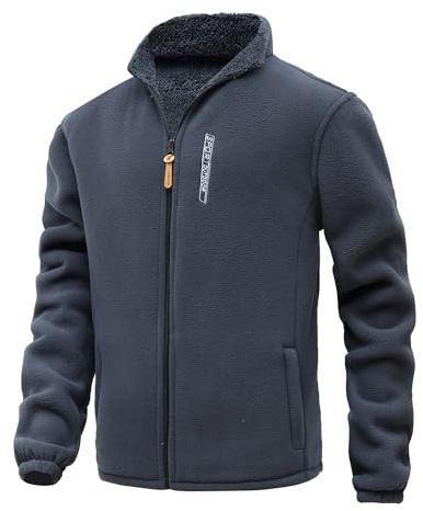 MeiLayM Hombres Chaqueta de Vellón Chaqueta Deportiva de Forro Polar con Cremallera Completa Manga Larga Otoño Invierno Grueso y cálido Chaqueta Ligero Caliente Deportes Chaqueta Gris,3XL