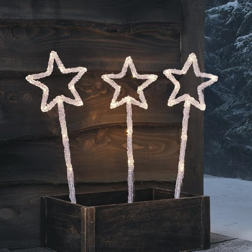 Lights4fun 3er Set Leuchtsterne Acryl Leuchtsterne Leuchtsterne Leuchtstern Leuchtstern mit 36 weißen LEDs Batteriebetrieben mit Timer Weihnachtsdeko für Außen