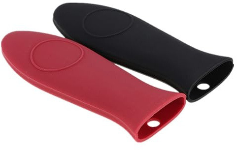 DOETYD 2 Piece Silicone Hot Handle Holder, Pan Handle Cover, Cast Iron Handle Cover, Safe and Durable for Cast Iron Pans and Metal Frying Pans (Red + Black)