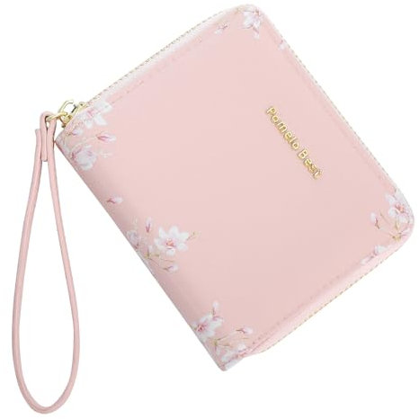 Pomelo Best Geldbörse Damen Kurzformat Blumen Prägung Portemonnaie Damen klein PU Leder mit RFID Blockierung und Münzfach Frauen (Rosa)