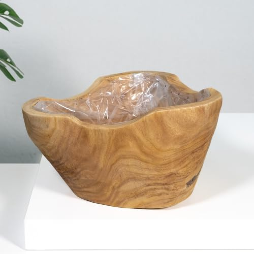 DARO DEKO Holz Schale 31 x 16 cm mit Folieneinsatz – Deko Pflanzschale aus massivem Naturholz – Übertopf/Dekoschale