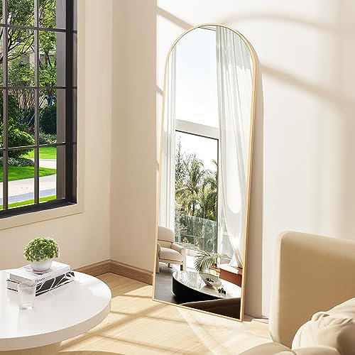 NARCISSUS Bogenförmiger Ganzkörperspiegel,163x53 cm Bodenspiegel,Ganzkörperspiegel stehend,hängend Wand gelehnt, Wandmontierter Spiegel mit dünnem Aluminiumrahmen Gold