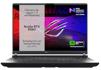 ASUS ROG Strix G16 G615JMR-RV004 - Ordenador Portátil Gaming de 16 WUXGA 165Hz (Intel Core i7-14650HX, 32GB RAM, 1TB SSD, RTX 5060 8GB, Sin Sistema Operativo) Gris Eclipse - Teclado QWERTY español