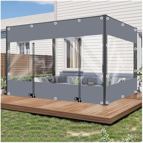 Strapazierfähige wasserdichte transparente Plane, 0,5 mm, transparente PVC-Planenvorhänge mit Reißverschluss, ideal für Pergola, Pavillon, Veranda, Carport, Seitenteile, Außenbereich