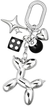 Zosutetoxo 2-Piece Silver Balloon Dog Bag Charm: Y2K Design with Dice and Stars, Fashionable Bag Accessory for Women as Bag Charm