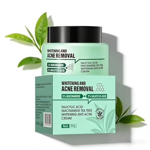 Tea Tree Acne Removal Cream with 2% Salicylic Acid & 5% Niacinamide – Face Moisturiser for Oily & Acne-Prone Skin – Lightweight Blemish Cream for Spots, Blackheads & Pores – 50g