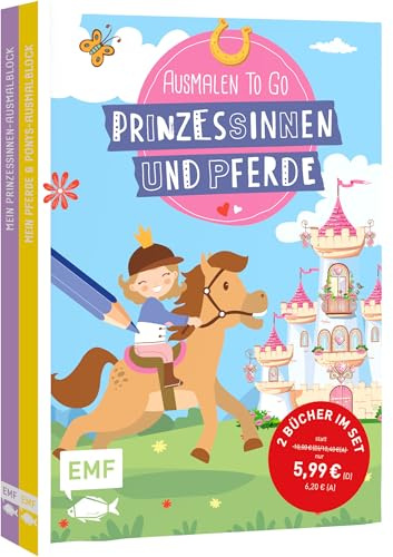 Ausmalen to go: Prinzessinnen und Pferde: 2 Ausmal-Blöcke im Bundle: 80 märchenhafte und pferdestarke Motive