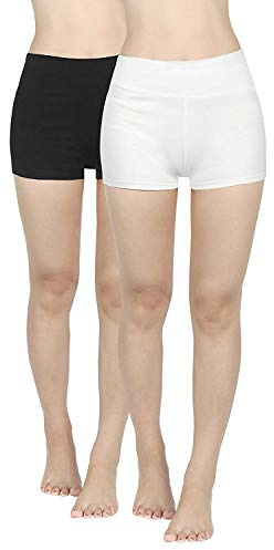 4How 2er Pack Sport Shorts Damen kurz eng Tights Radlerhose Baumwolle Sporthose Fitness Yoga Cycling Shorts Hotpants Blickdicht Schwarz+Weiß M
