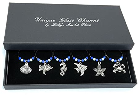 Libby's Market Place In The Sea Wine Glass Charms with Gift Box