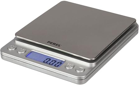 Perel Digitale Präzisionswaage 500 g, Genauigkeit bis 0,01 g, LCD-Display mit Hintergrundbeleuchtung, Tara-Funktion, automatische Abschaltung, kompakte Taschenwaage, grau