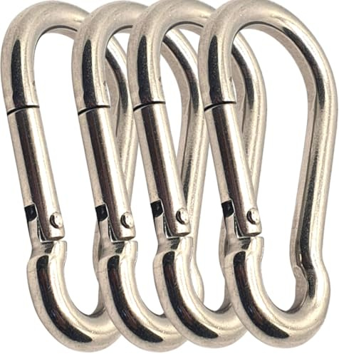 Spring Snap Hook 316 Marine Grade Stainless Steel Carabiner Clip – Heavy Duty Locking Snap for Camping, Fishing, Hiking, Traveling, Home & Outdoor Use – Rust Resistant (M8 x 80mm - 4PCS)