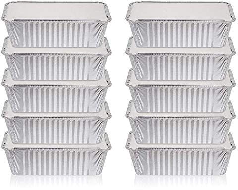 Euro Classic Aluminum Foil Pans with Lids - Pack of 10, 1 Litre, Silver, Rectangular, 4.1 x 8.25 x 2.7 Inches, Industrial, Disposable Food Containers, FOOD_STORAGE_CONTAINER