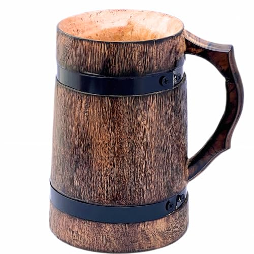 Vintage Handmade Brown Wooden Rustic Beer Mug Viking Wood Stein wood tankard coffee baverage party celebrational toast